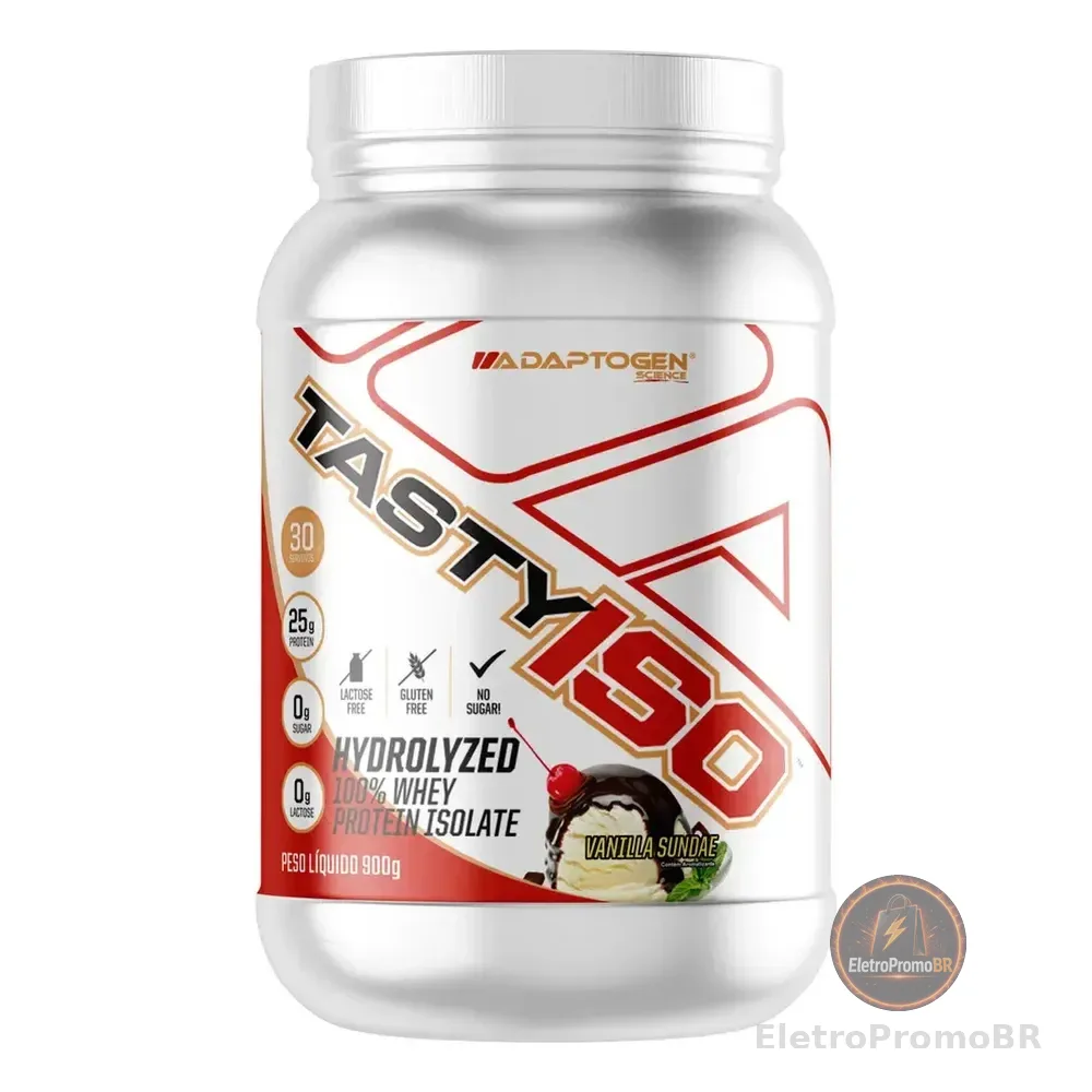 Suplemento Tasty Iso Whey Protein Isolado Pote 900g Adaptogen Science Sabor Baunilha Sundae De Baunilha