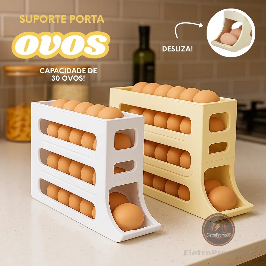 Suporte Porta Ovos Rolante 4 Andares Plástico Durável Organizador de Geladeira 30 Ovos