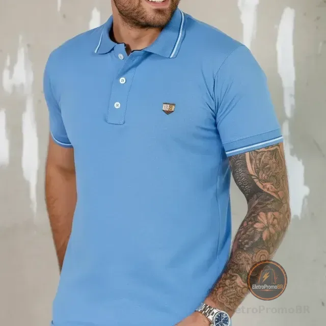 Camisa Polo Masculina Casual Slim Algodão Premium