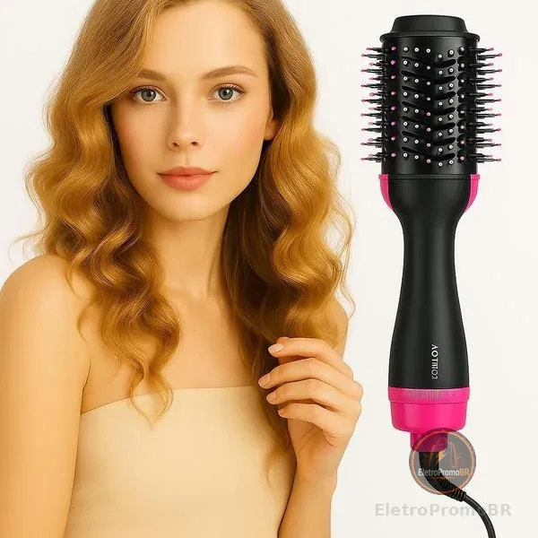 Escova Secadora Profissional Seca Alisa E Modela Cabelo Com Cabo
