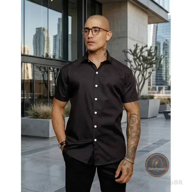 Camisa Social Masculina Gola Italiana Confortável