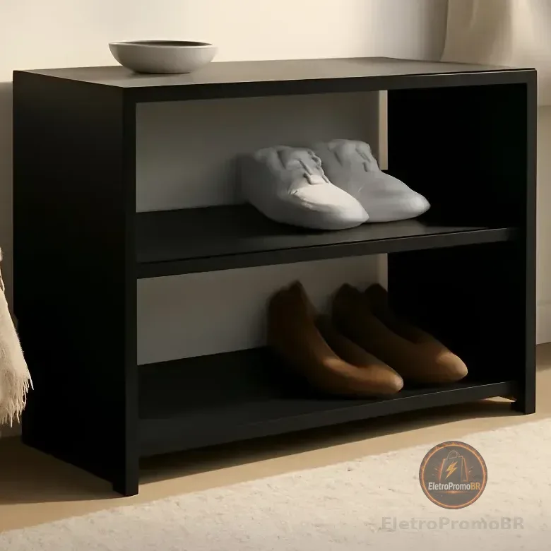 Sapateira Ibérica Preta Madeira Mdp Das Prateleiras 50x40x25cm Preto