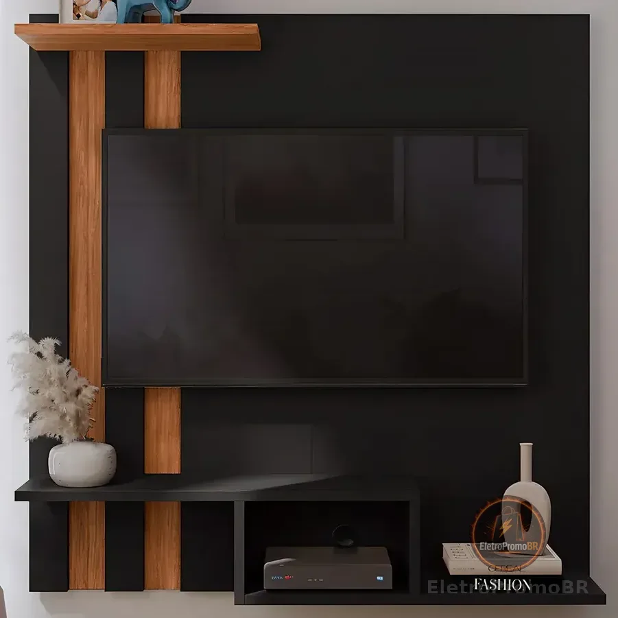 Estante Painel Home Suspenso Tv 32 Polegadas Sala Cor Preto/cedro Gk