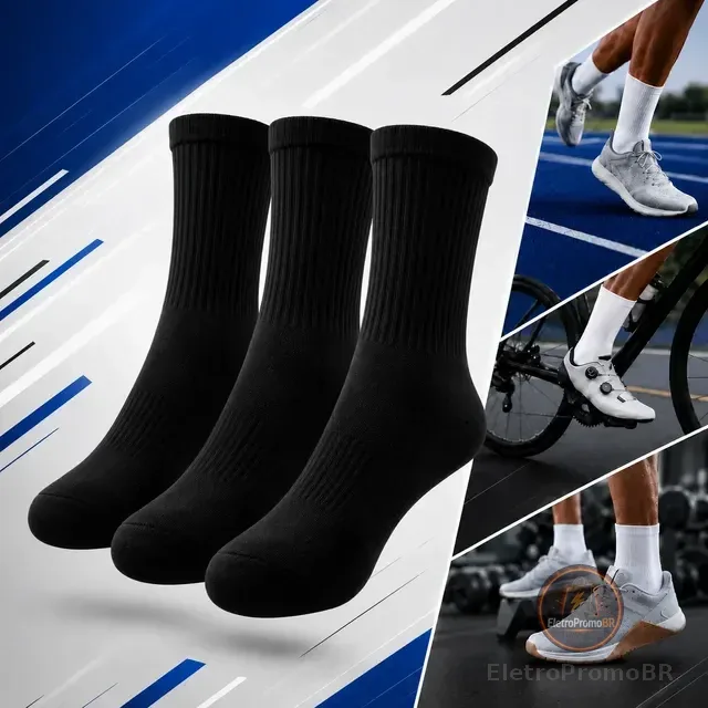 Kit Com 3 Pares Meias Poliamida Corrida Crossfit Compressão