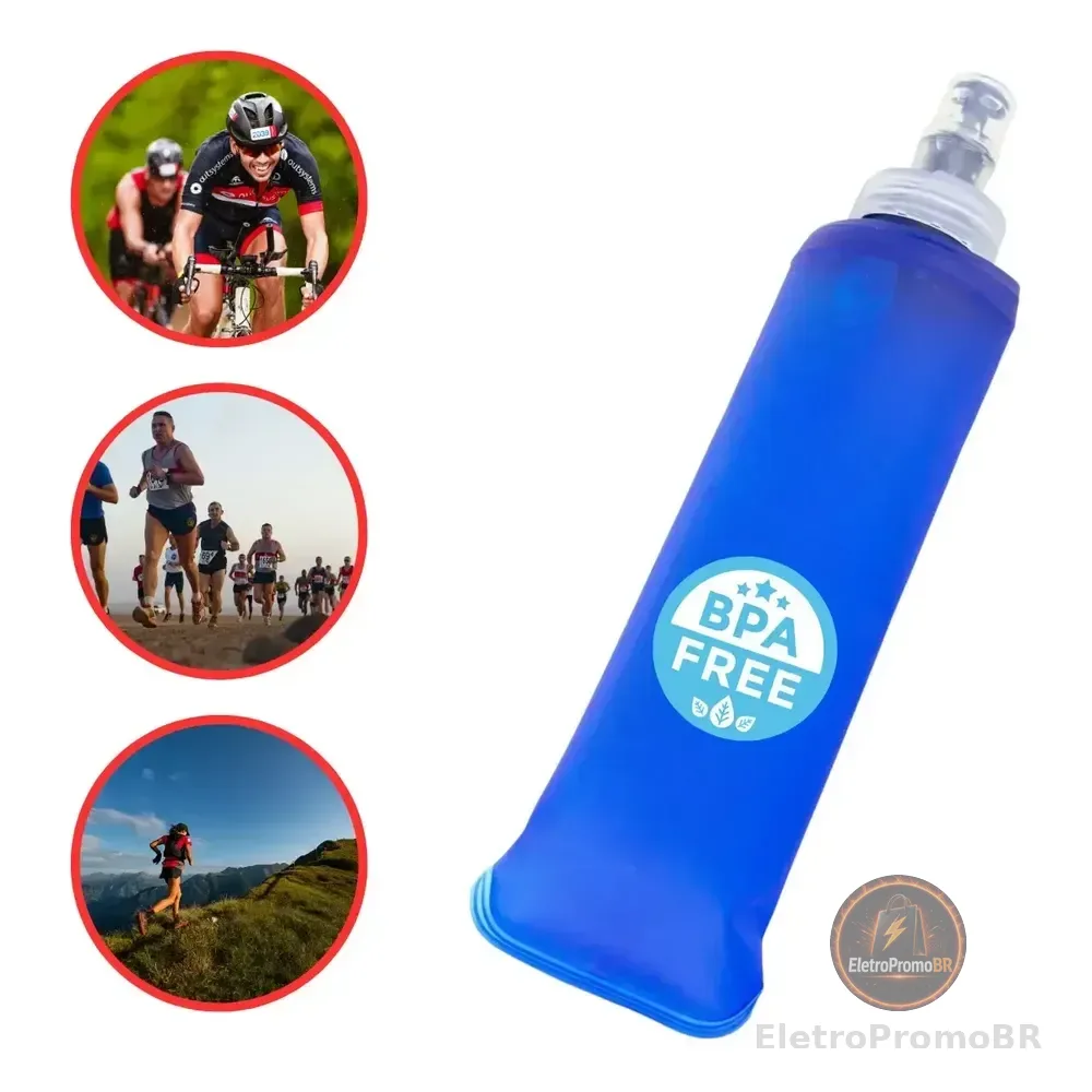 Garrafa Soft Flask Dobrável Squeeze Silicone Corrida Azul