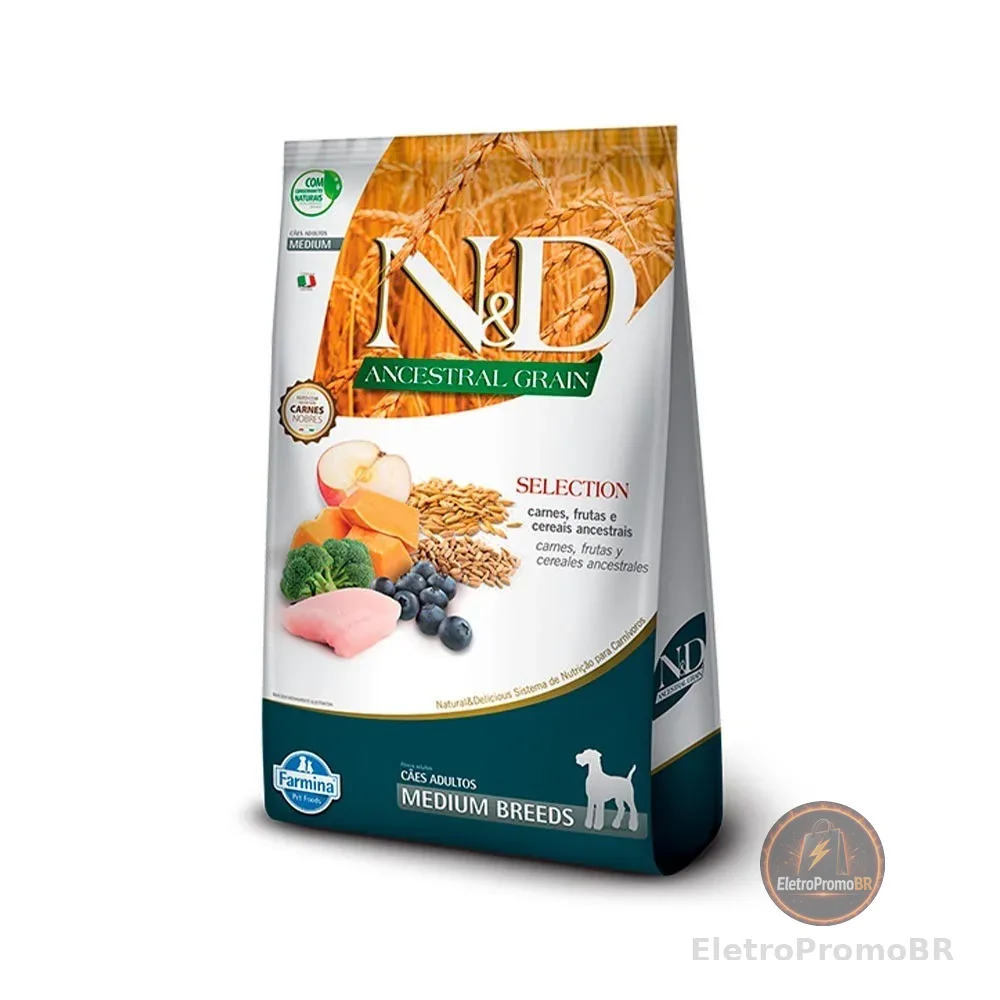 RAÇÃO ND ANCESTRAL GRAIN SELECTION CÃES ADULTOS PORTE MÉDIO 15KG