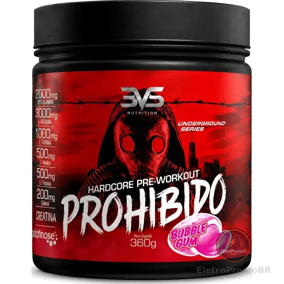 Prohibido Pré Treino 360g - Sabor: Bubble Gum - A Combinação Perfeita De 8 Ingredientes Que Proporcionam Energia Do Início Ao Fim Do Seu Treino Chiclete