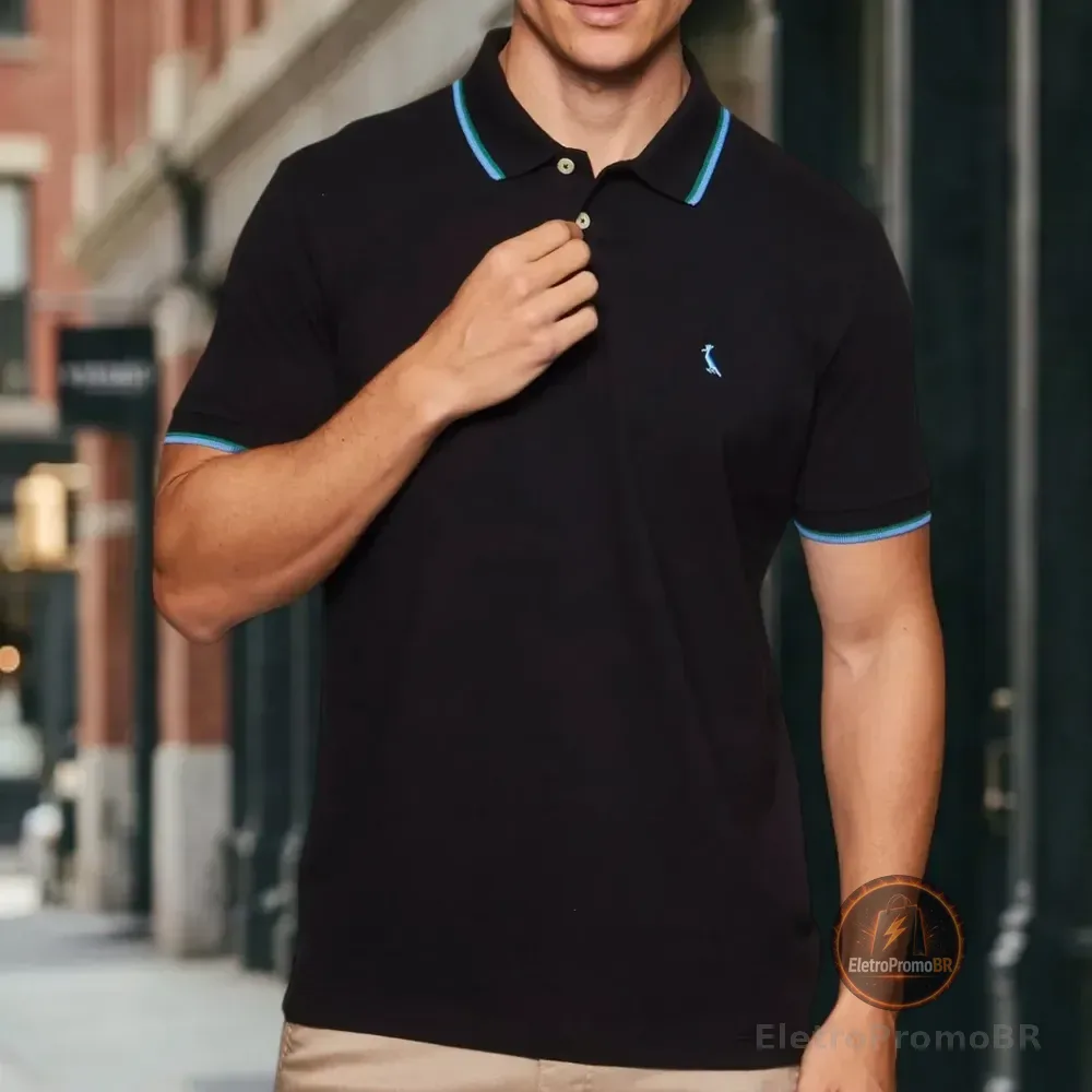 Camisa Polo Masculino Preto Curta 100% Algodão Reserva Preto N/a M Lisa