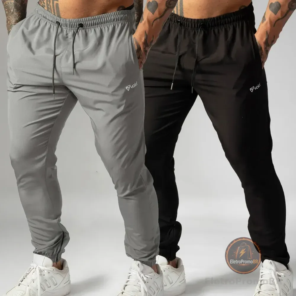 Kit 2 Calças Jogger Tactel Com Elastano Masculina Esportiva Preto E Cinza Basico M