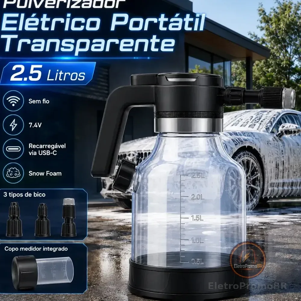 Pulverizador Elétrico Recarregável Alta Pressão Ideal Para Lavagem Automotiva Limpeza Jardim Híbrido Cor Branco