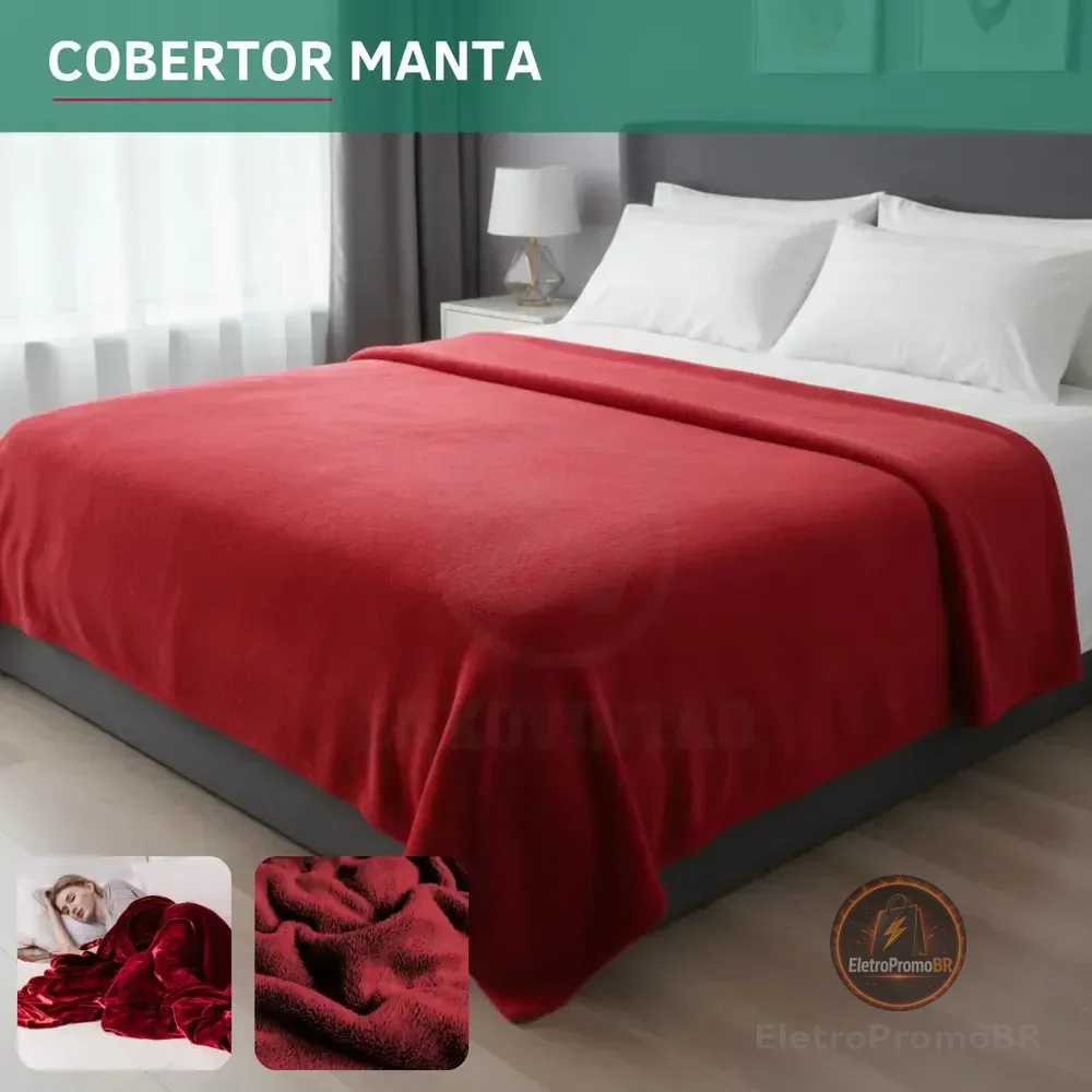Cobertor Microfibra Soft Casal Veludo Quentinho Antialérgico Toque Macio Resistente Confortável Luxo Cor Vermelho Liso