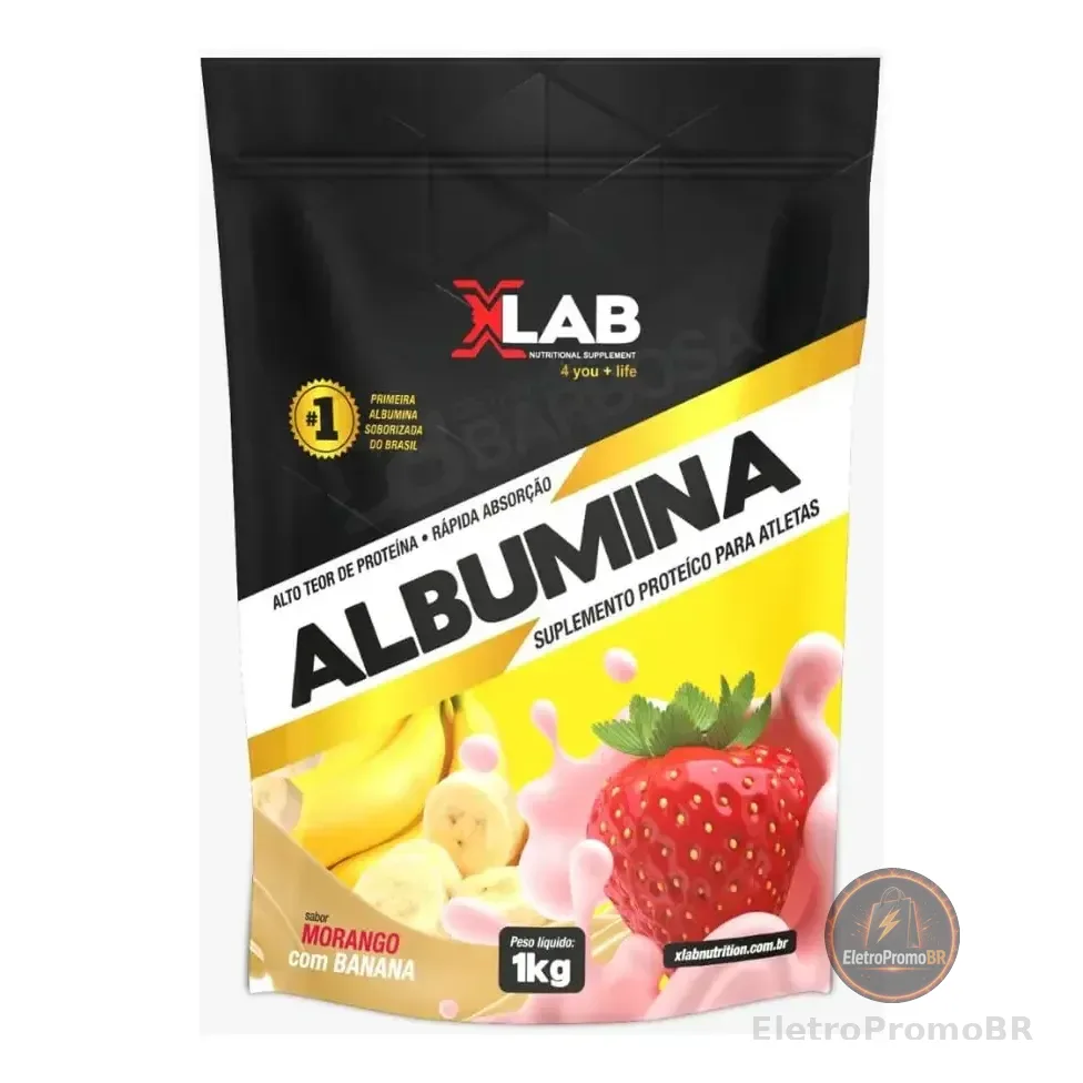 Albumina 1kg Morango Com Banana Xlab Suplemento Proteico Em Pó Morango/banana