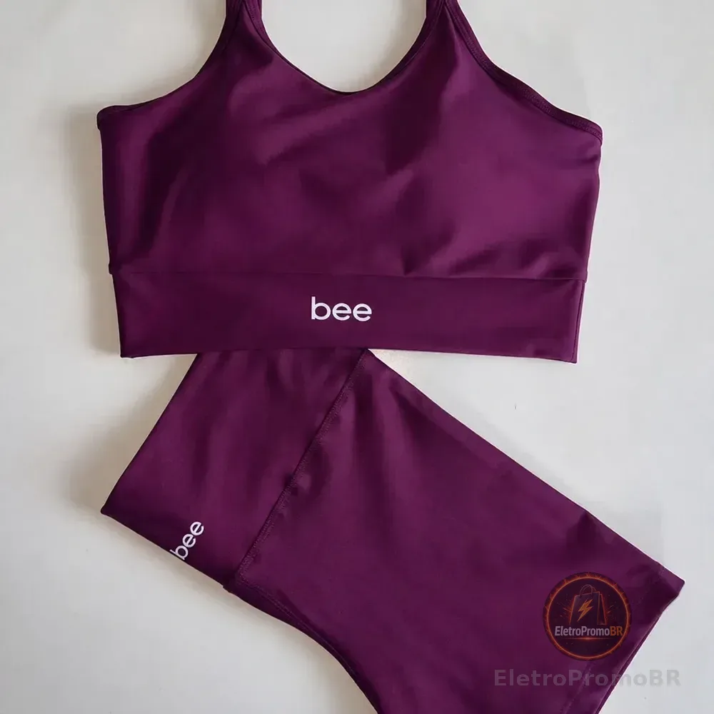 Conjunto Fitness Bee Top Cropped E Short Premium Feminino Roxo Lisa M