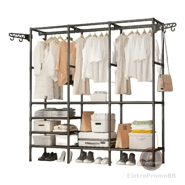 Organizador Roupa Aberto Closet 3 Colunas Desmontável Arara