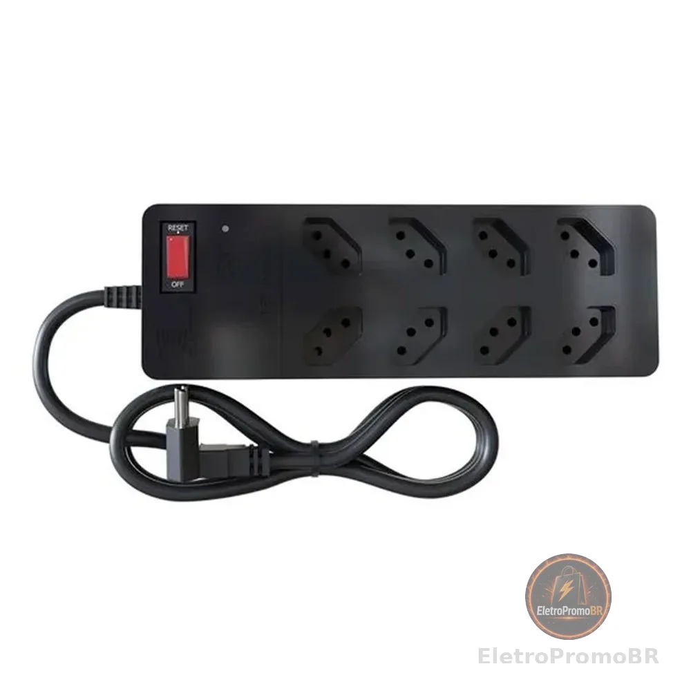 FILTRO DE LINHA + DPS ICLAMPER 8 TOMADAS LCF PRETO