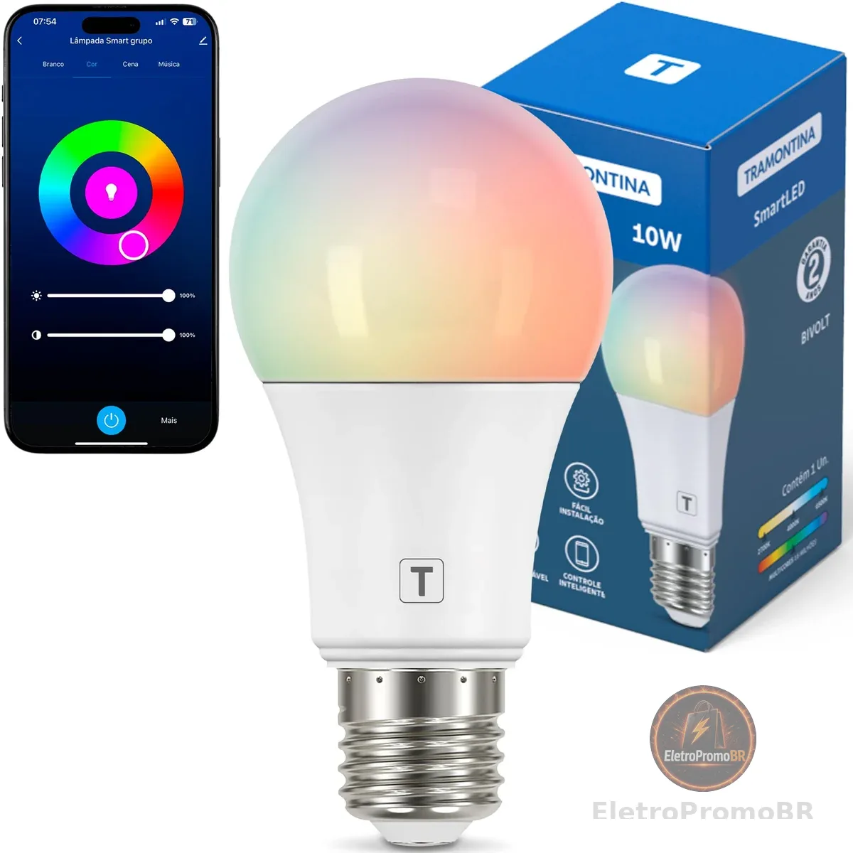 Tramontina Lâmpada Smart​ LED Inteligente E27​ 10W Wi-Fi + Bluetooth​ 16 Milhões de Cores - Compatível com Alexa e Google Assistente
