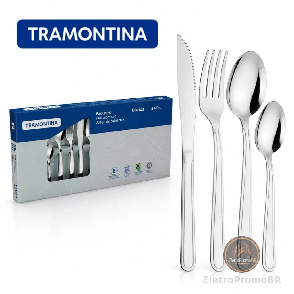 Kit Conjunto Jogo De Faqueiro Búzios 24 Peças Aço Inox Tramontina