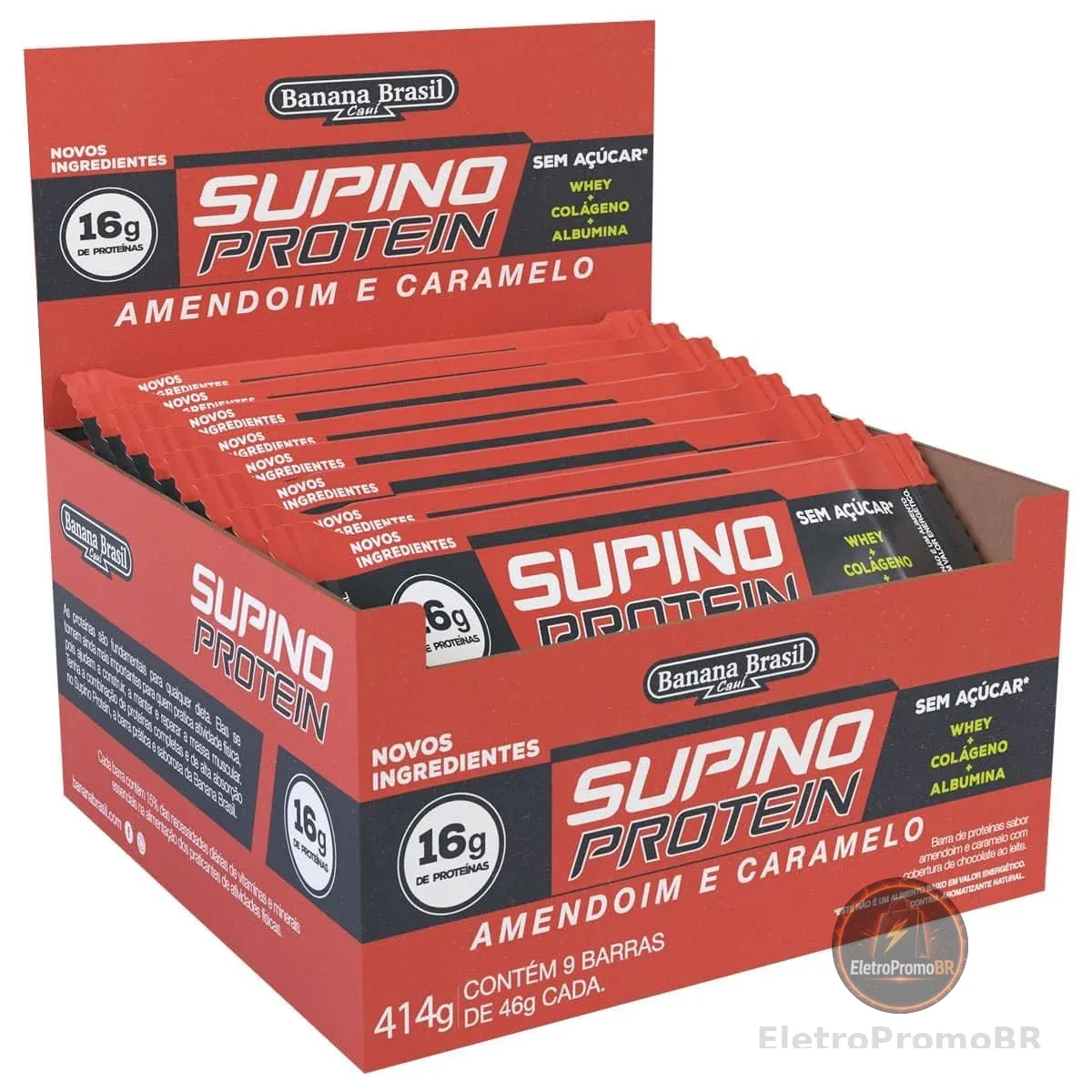 Banana Brasil Display Supino Protein Amendoim Com Caramelo Max Caixa Com 9 Unidades De 46G