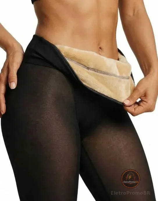 Meia Calça Térmica Feminina Peluciada Cintura Alta com Pezinho