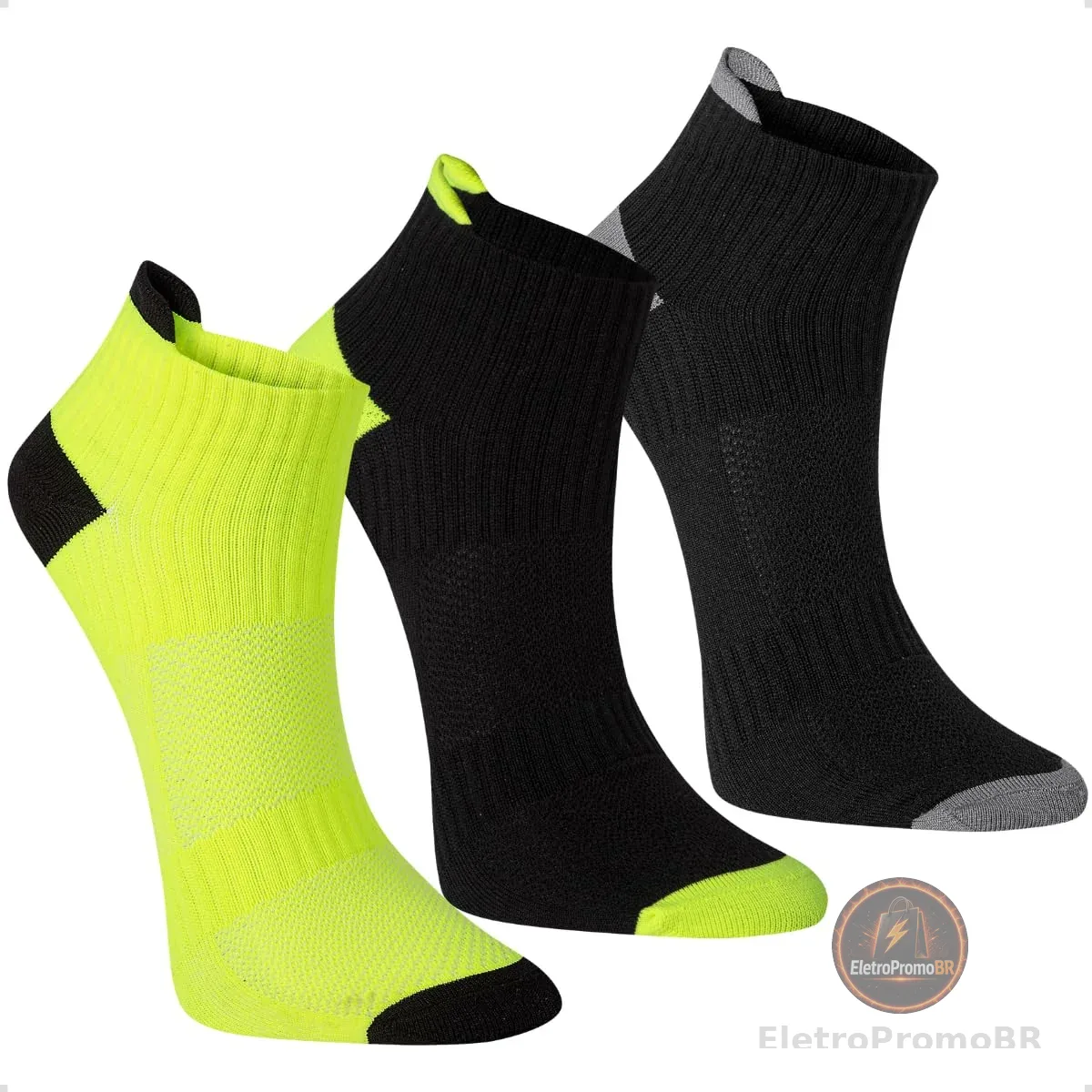 Kit 3 Pares Meia Performance Poliamida Unissex Cano Curto Soquete Esportiva Corrida Ciclismo