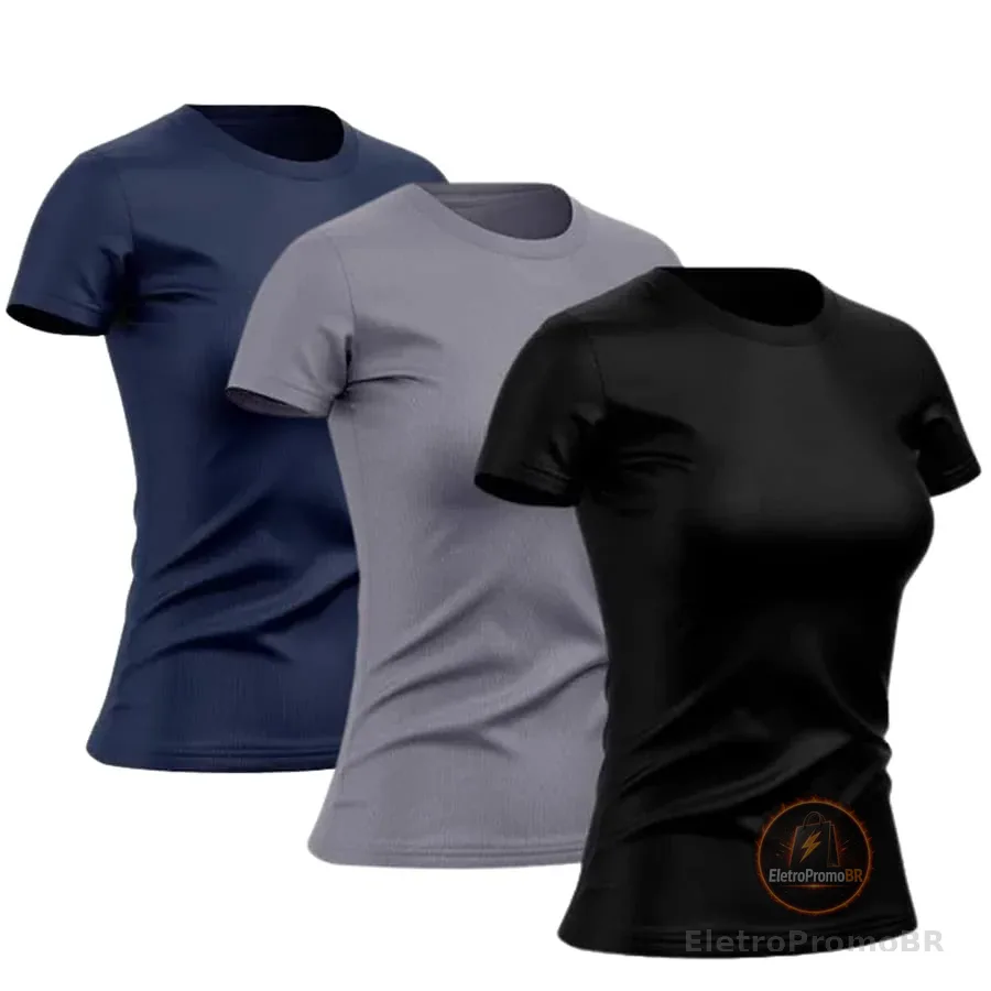 Kit 3 Camisetas Dry Fit Feminina Academia Treino Corrida Proteção UV Premium