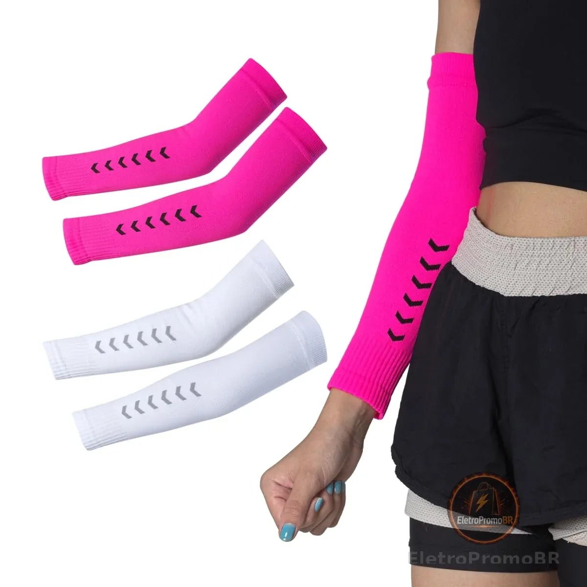 Kit 2 Manguito Segunda Pele Proteção Solar UV Feminino Masculino Volei Ciclismo Beach Tennis