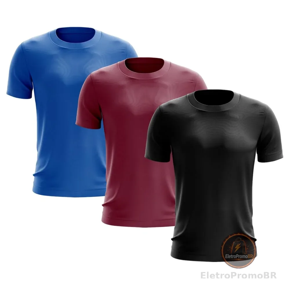 Kit 3 Camisetas Masculinas Dry Fit Manga Curta UV Proteção Solar Academia