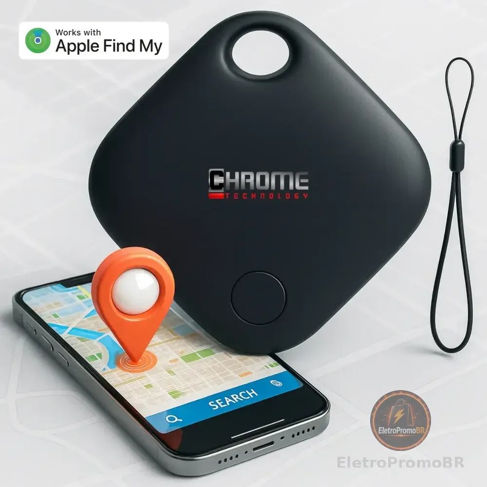 Mini Localizador Rastreador Smart Tag Gps Com Cordão Chaveiro Cor Preto Compatível Com iPhone Apple Chrome Technology