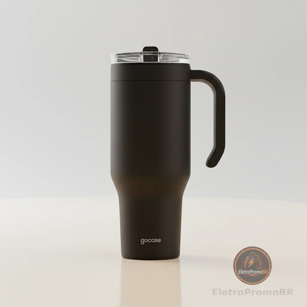Copo Life Gocase 1180ml - Aço Inox, Tampa e Canudo Tritan, Isolamento a Vácuo, Bebidas Quente e Fria