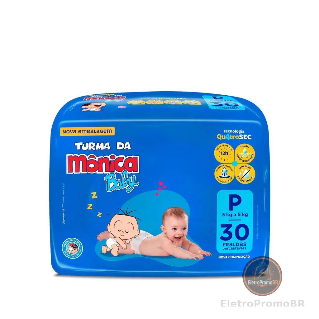 Fralda Turma da Mônica Baby Jumbo P com 30un