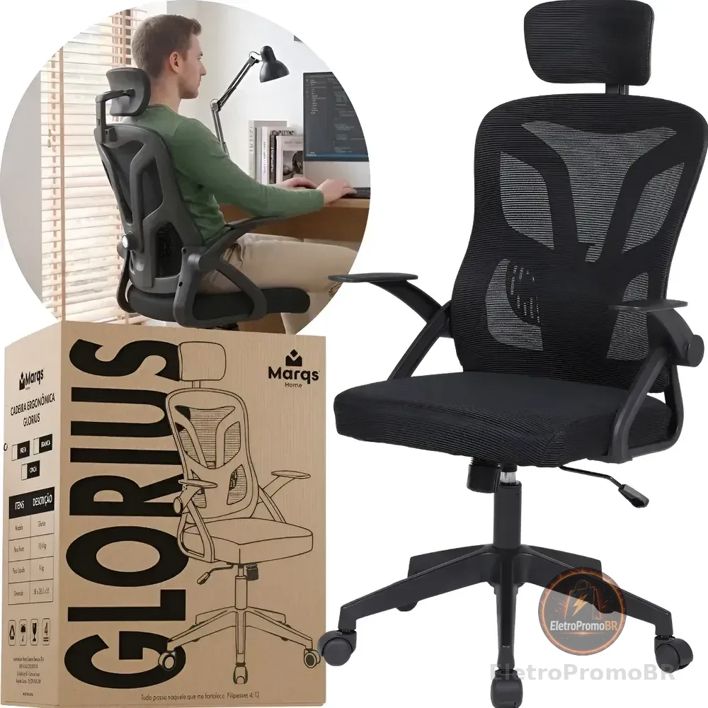 Cadeira Escritorio Ergonomica Glorious Marqs Home Mesh Preto Mesh
