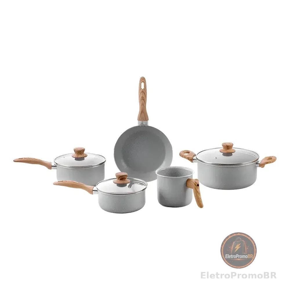 Conjunto De 5 Panelas Gris Brinox Ceramic Life Easy Cinza