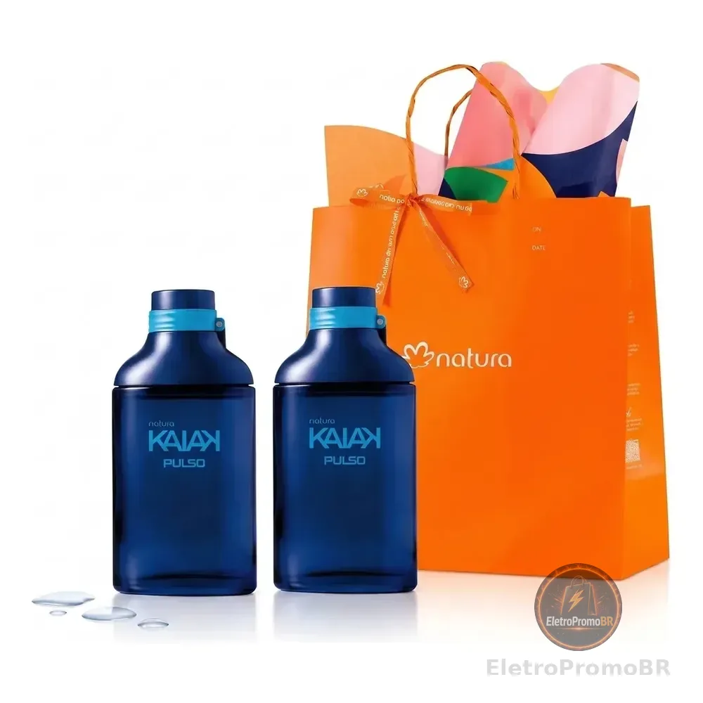 Kit Presente Kaiak Pulso Masculino: 2 Desodorantes Colônia Pulso 100ml + Sacola De Presente P