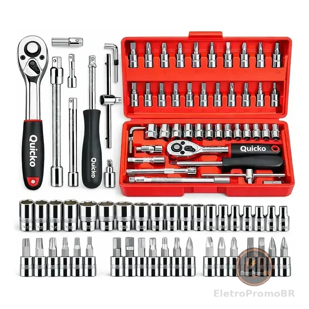 Kit Chaves Ferramentas Jogo Fenda Philips Catraca Soquete Allen 46 Peças com Maleta Completa