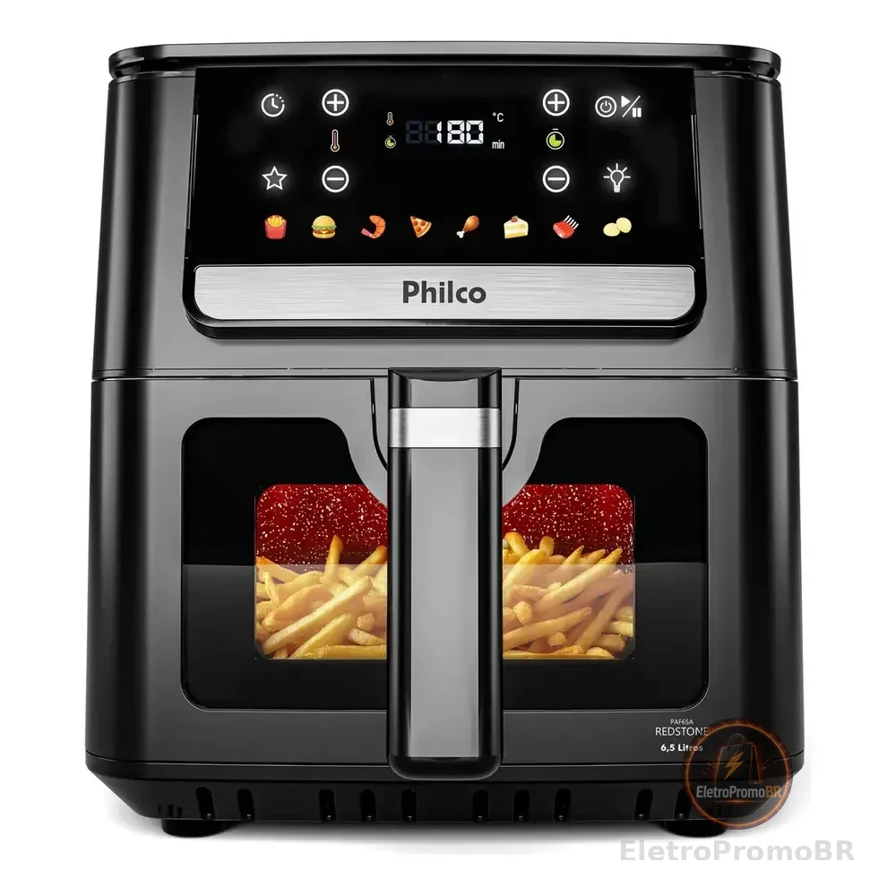 Air Fryer Philco 6,5l Visor Glass E Redstone 1700w Paf65a Preto 127v