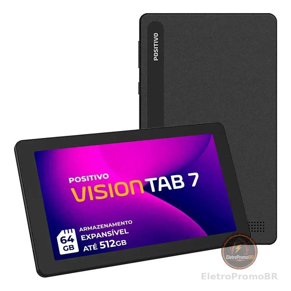 Tablet Positivo Vision Tab 7 - Processador Octa-core 3gb Ram 64gb Armazenamento Tela 7 Ips Bateria 3100mah, Android 14 Go, Wi-fi - Preto