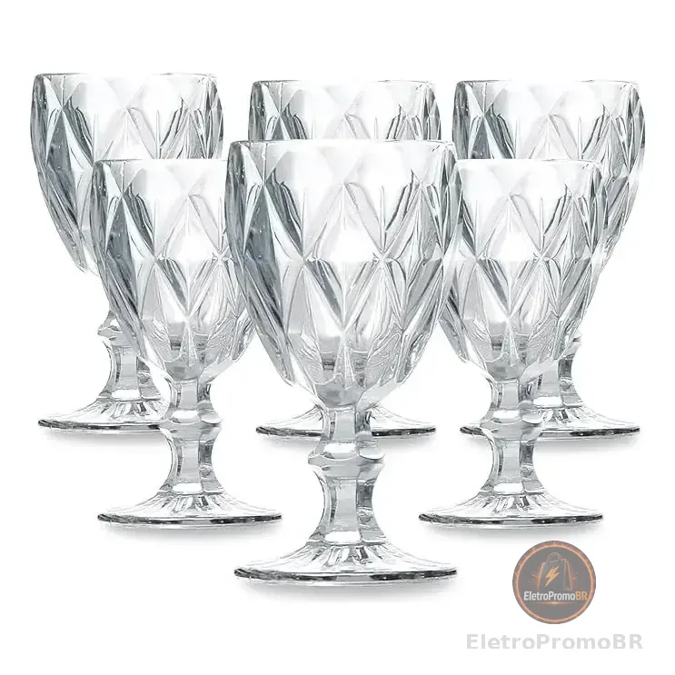 Conjunto De Taças De Vidro 340ml Diamond Line - 6 Peças Transparente
