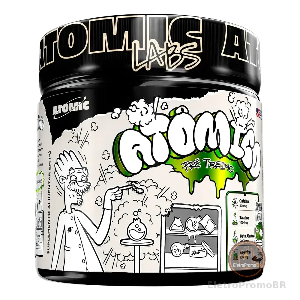 Pré Treino Atômico 300g Atomic Labs Sabor Maçã Verde Energia Explosiva