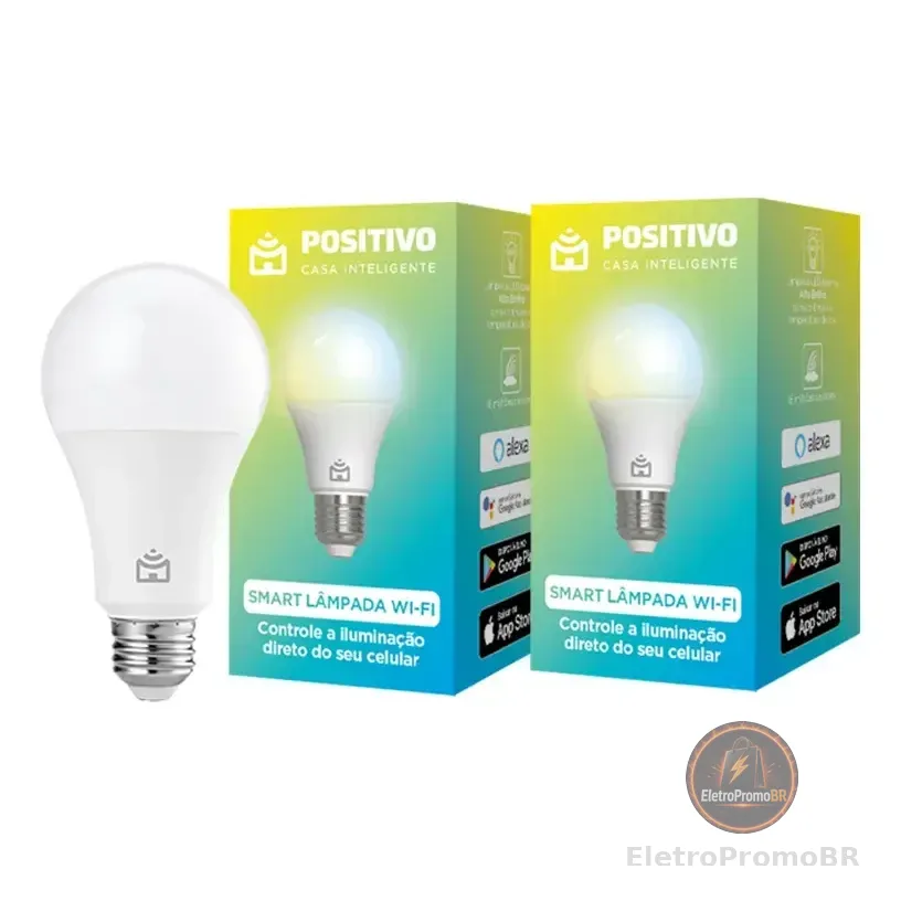 Kit 2 Lâmpadas Smart Wi-fi Positivo Casa Inteligente 9w Bivolt, Compatível Com Alexa E Google Assistente, Controle Por App E Voz, Rgb