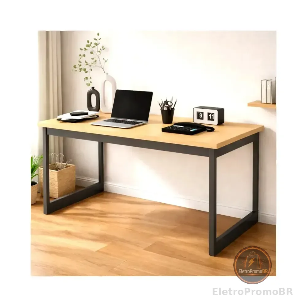 Mesa Escritório Industrial 150x60 Estrutura Ferro Reforçado Home Office Marrom-claro
