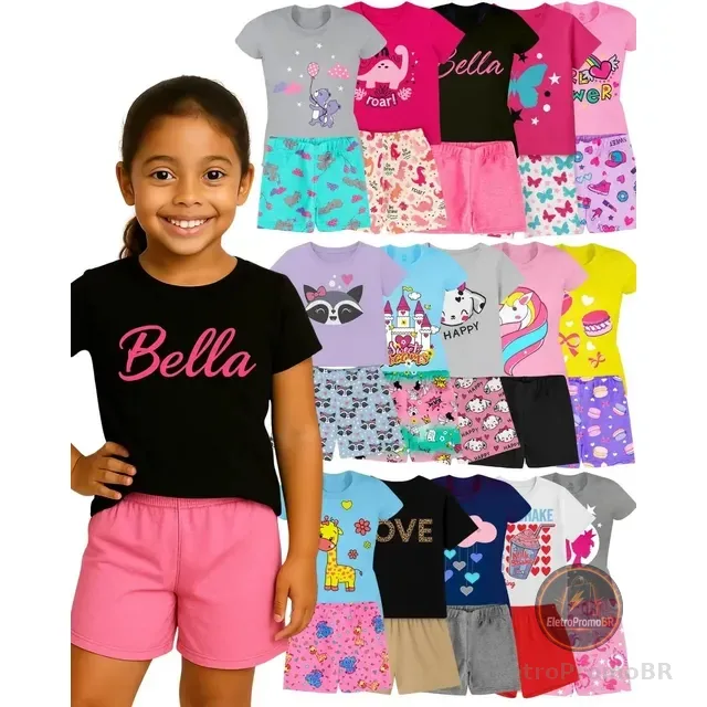 Kit 6 Peças Menina Roupa Infantil Shorts Verão