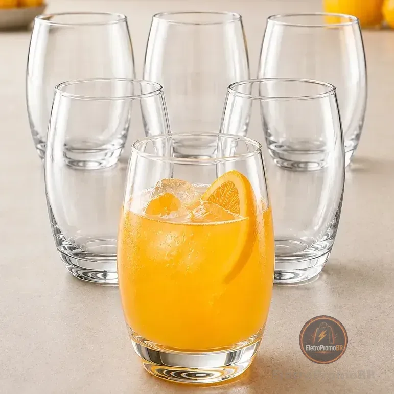 Jogo De Copos 6 Peças California Balão Aruba Redondo 450ml Vidro Transparente Água Suco Refrigerante Kit Mesa Posta Lava-louças