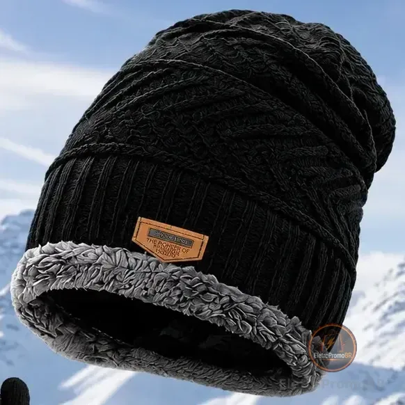 Kit Frio Touca Gorro Forrada + Protetor De Pescoço Gola + Luva Touch Lã Inverno Peluciado Proteção Anti-vento Esporte Viagem Neve Lemon Shark Preto Un