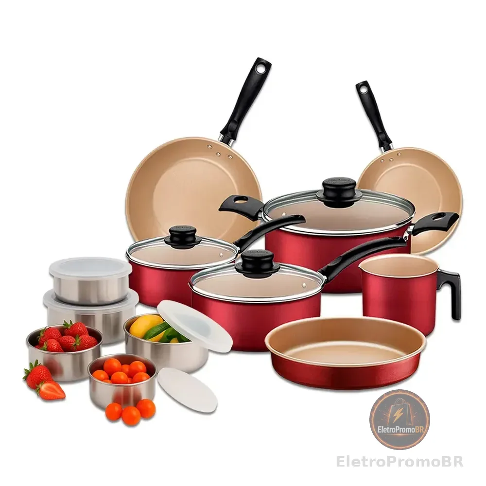 Jogo De Panelas Tramontina Turim 12pçs C/ Kit Tigelas Inox Vermelho
