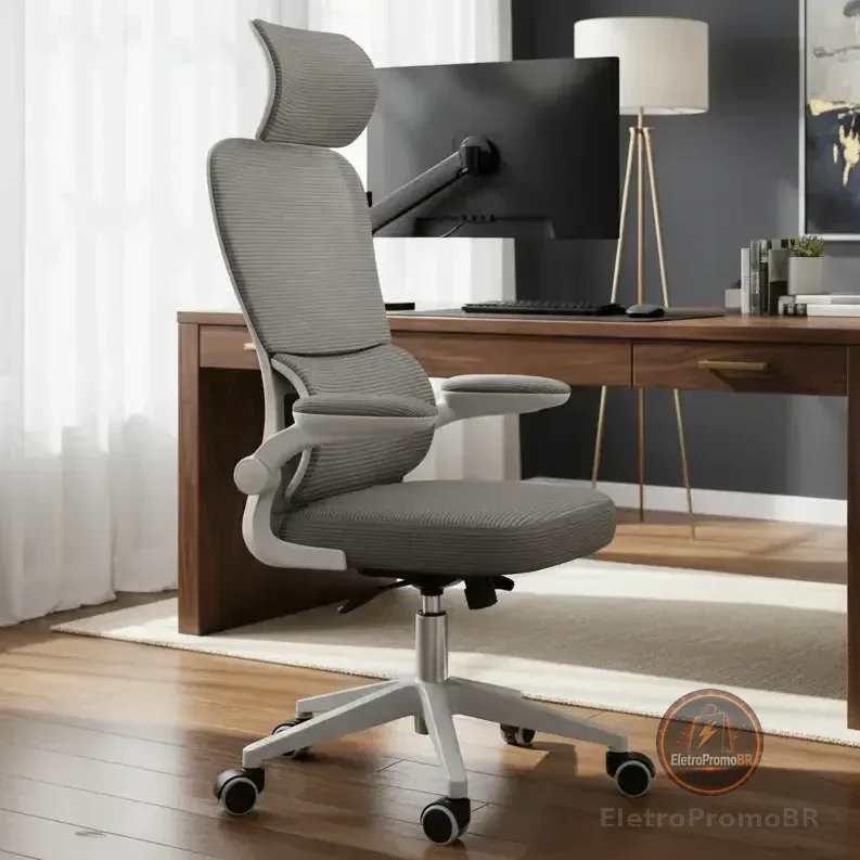 Cadeira Escritório Ergonômica Genebra G500 Luvinco Cor Cinza Com Suporte Lombar Estofado Mesh Malha