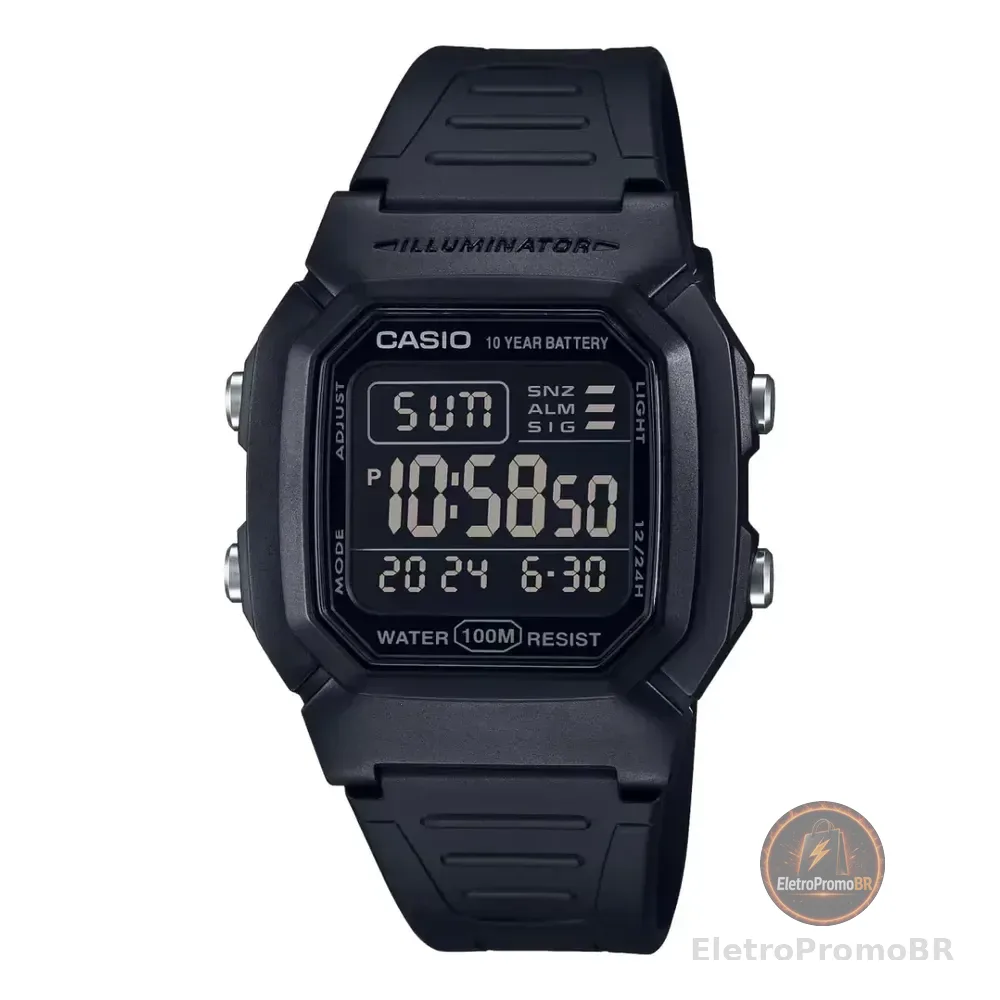 Relógio Casio Masculino Digital Negativo W-800h-1bvdf Preto