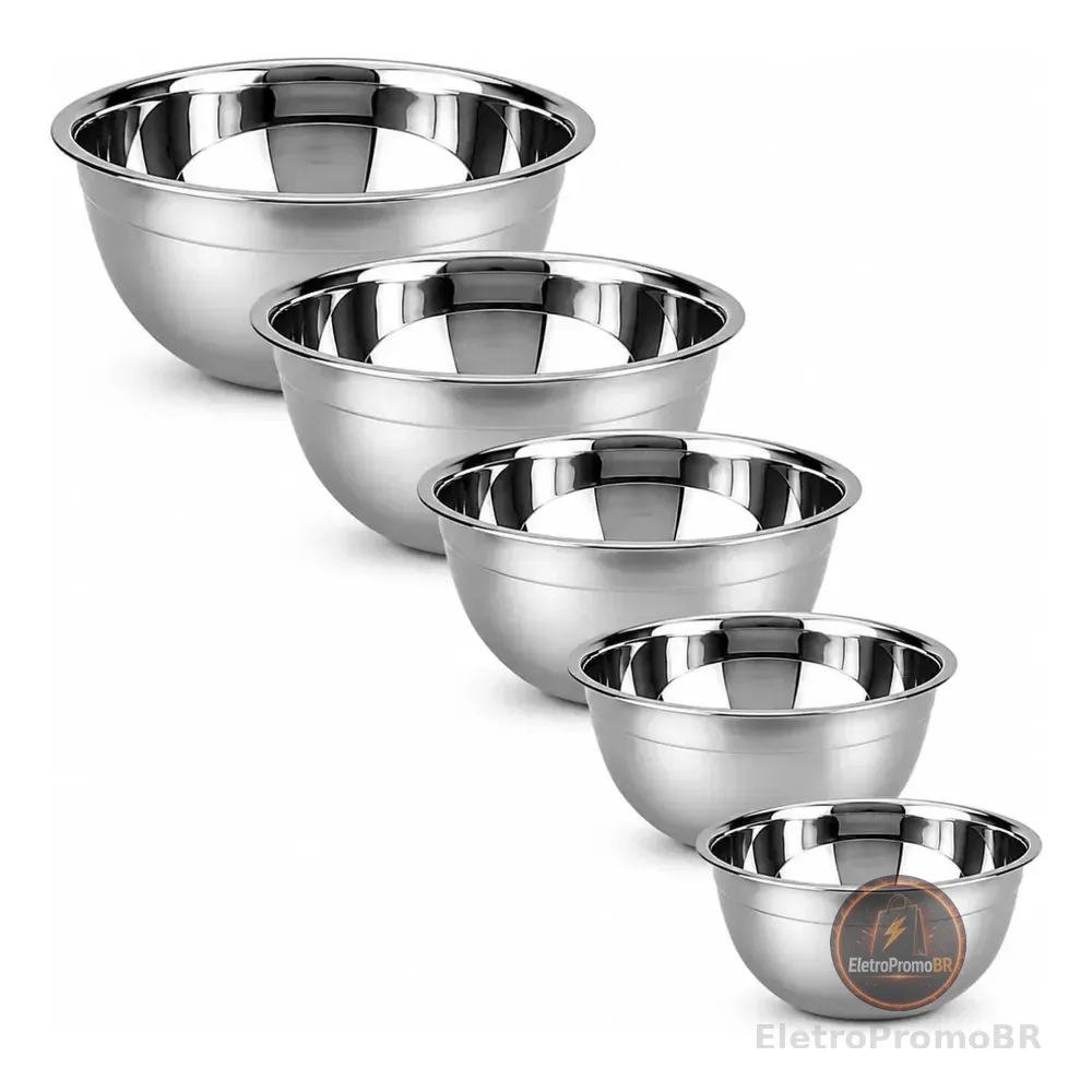Kit 5 Tigelas Bowls Em Aço Inox Saladeira Alta Qualidade Inox