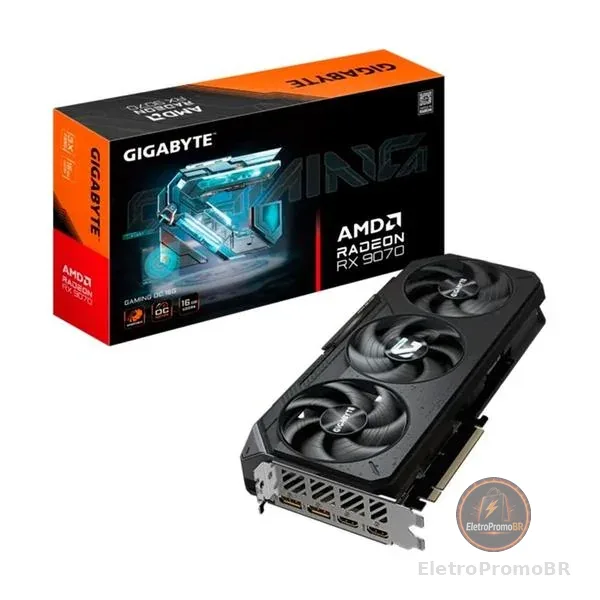 Placa de Vídeo Gigabyte RX 9070 Gaming AMD Radeon, 16GB, GDDR6, RGB, Preto - GV-R9070GAMING-16GD