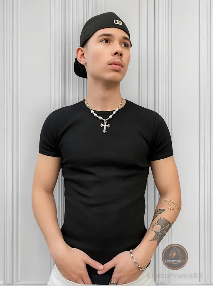 Camiseta Americana Canelada Ribana Algodão Justa Premium