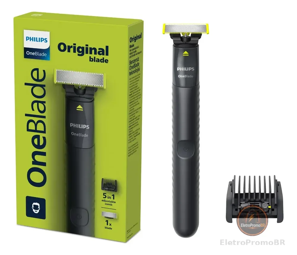 Barbeador e Aparador Elétrico Philips OneBlade com Pente 5 em 1, Sem Fio e À Prova D'Água - QP1425/10